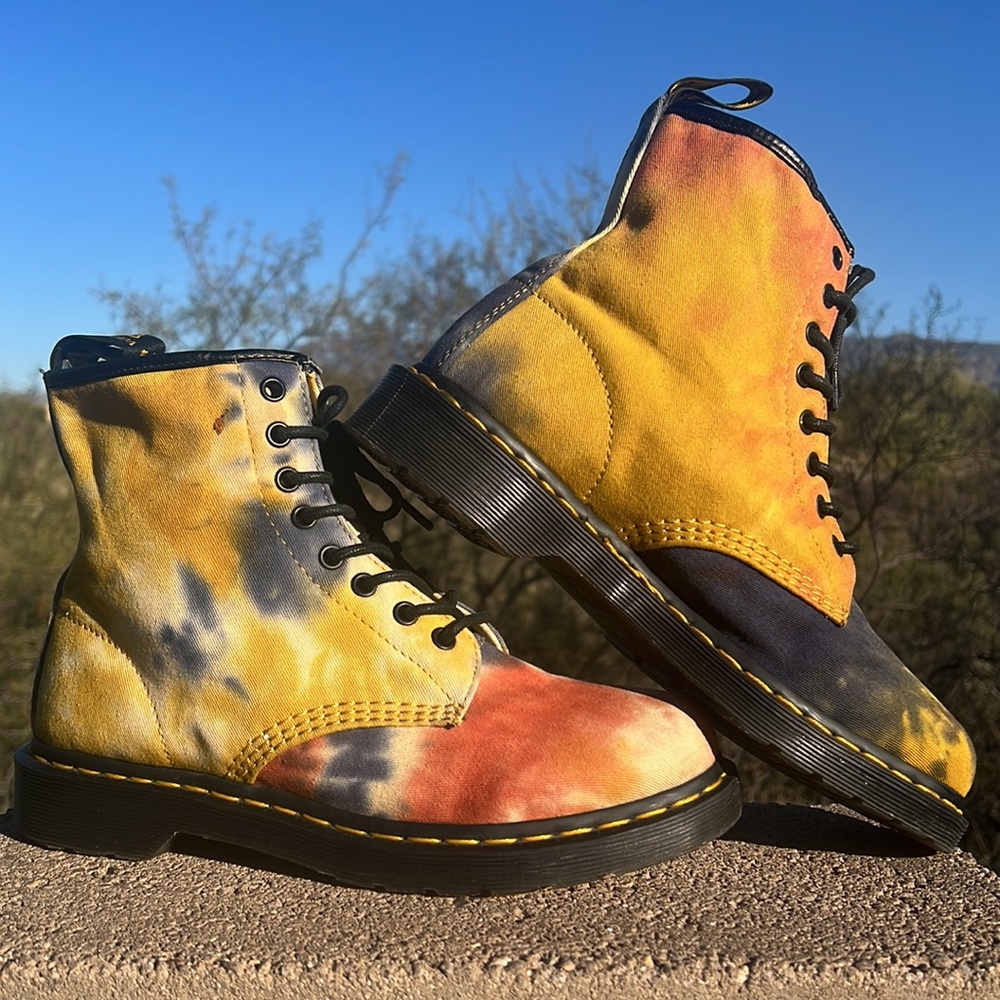 Dr. Martens Retro Psychedelic Acid Wash Tie Dye Canvas Boots - Picture 8 of 16